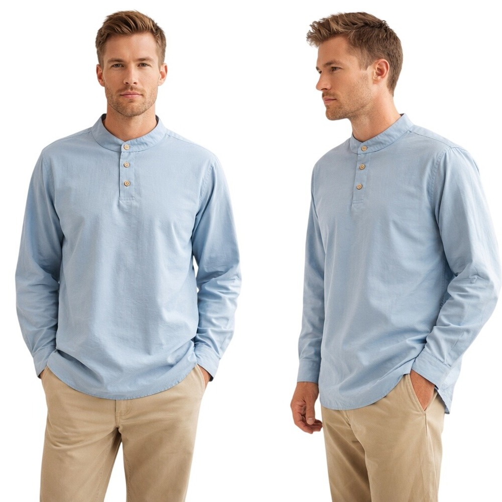 Rail Riders Mandarin Collar Long Sleeve Minimalist Pullover Henley Shirt Size L